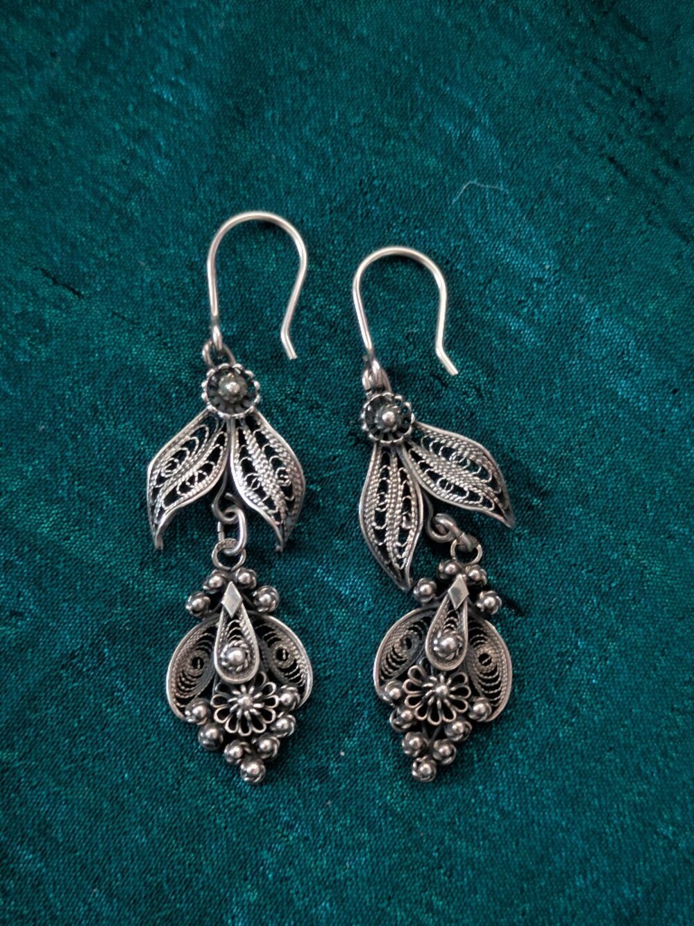 Sterling Silver Filigree Drop Earrings - Silver - Picture 2 of 8